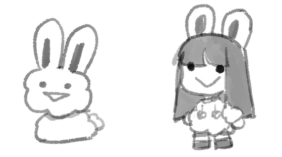 ウサギのようなキャラクター2体のスケッチ